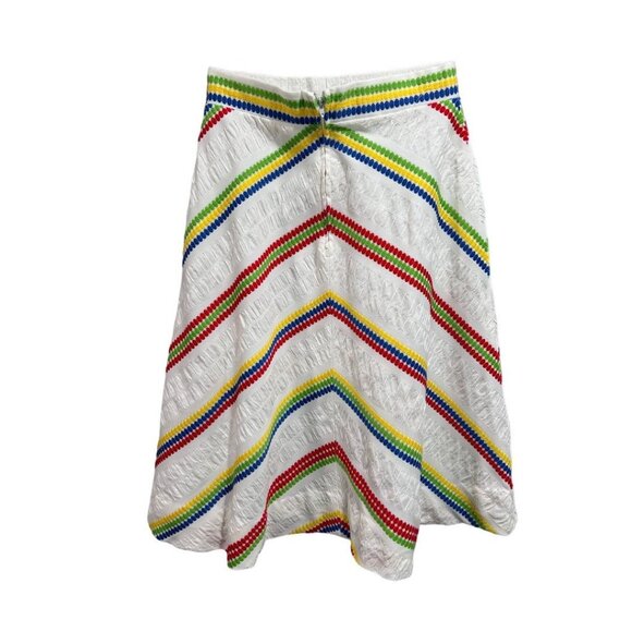 Kmart Vintage Rainbow Midi Skirt 1980s White A-Line Retro Fun - Picture 5 of 7